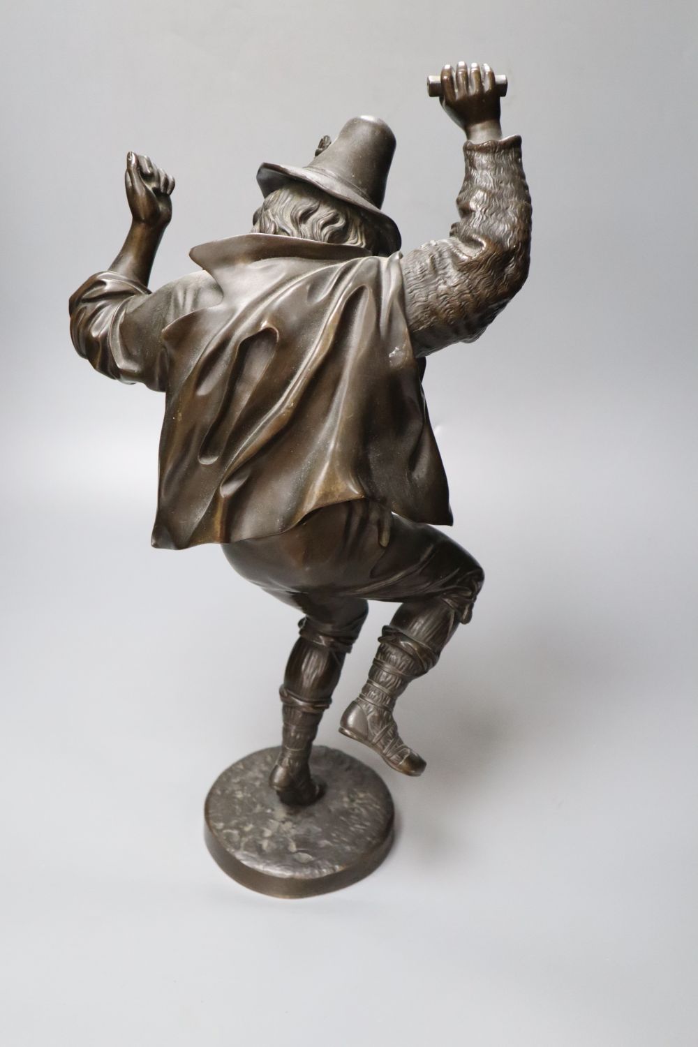 Jean Jacques Feuchere (1807-1852), bronze, Sword Dancer, foundry E. de LaBroue, signed to circular base (missing sword)